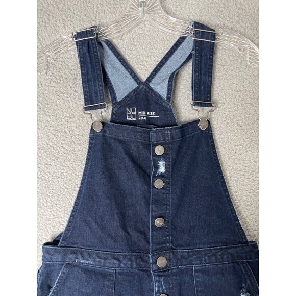 NoBo‎ Shortalls Womens Size Jr Medium 7/9 Blue Denim Distressed Overalls Grunge - Picture 3 of 13